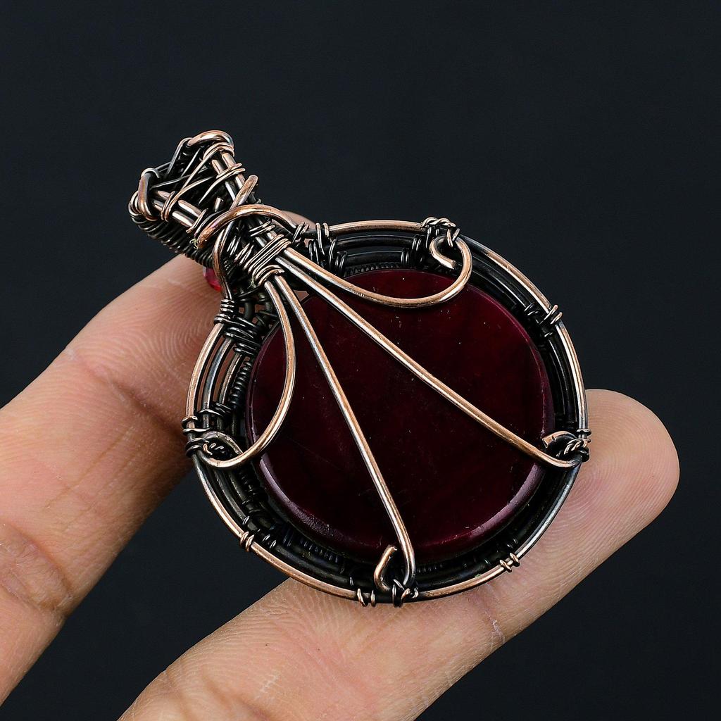 Red Flash Labradorite Pendant, 999 Copper Wire Wrapped Jewelry, Gemstone Jewelry Pendant, Handmade Wedding Gift Jewelry