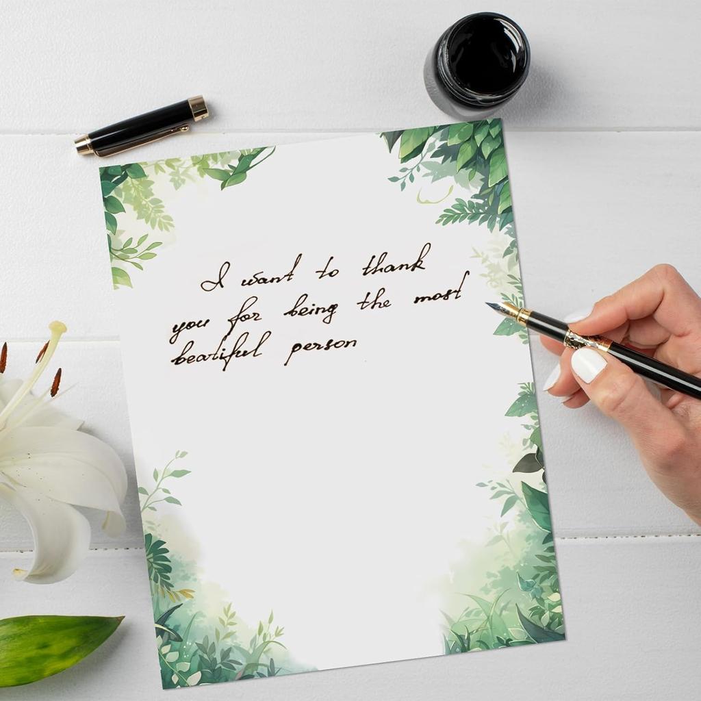 Greenery Theme Stationery Letter, 8.5 x 11 Inches, 80 Double-Sided, Pretty Printer Paper, Decorative Paper for Wedding, DIY Drawing, Thank Greeting