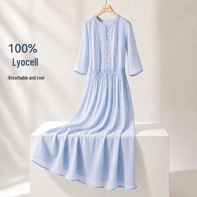 IHIMI Women's Lyocell Lace Patchwork Resort Midi Dress