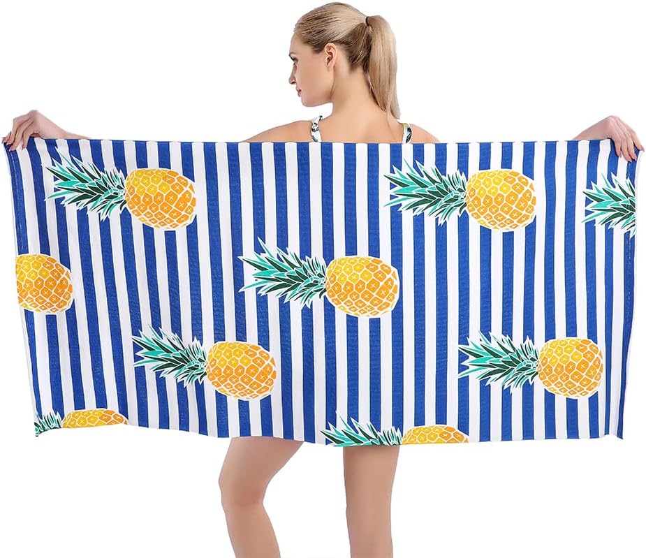 Microfiber Beach Towel Oversized Large Quick Dry Soft Sand Free Striped Pineapple Design Beach Towels for Kids Women Men Pool W40*H60(CM)