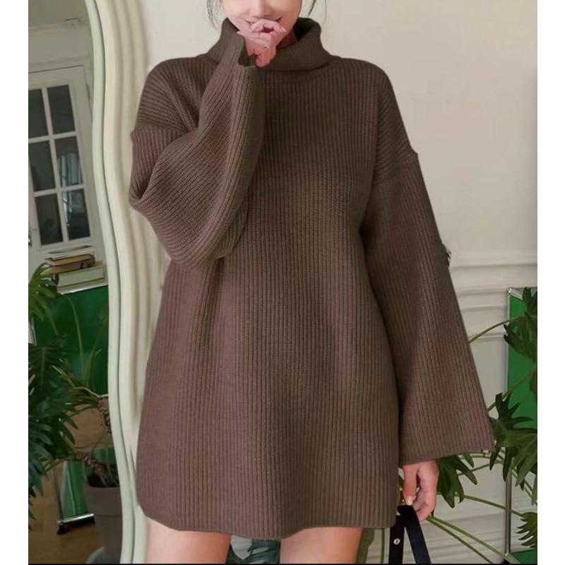 Fashion women's casual knitted sweater women's new loose solid color turtleneck women's clothing