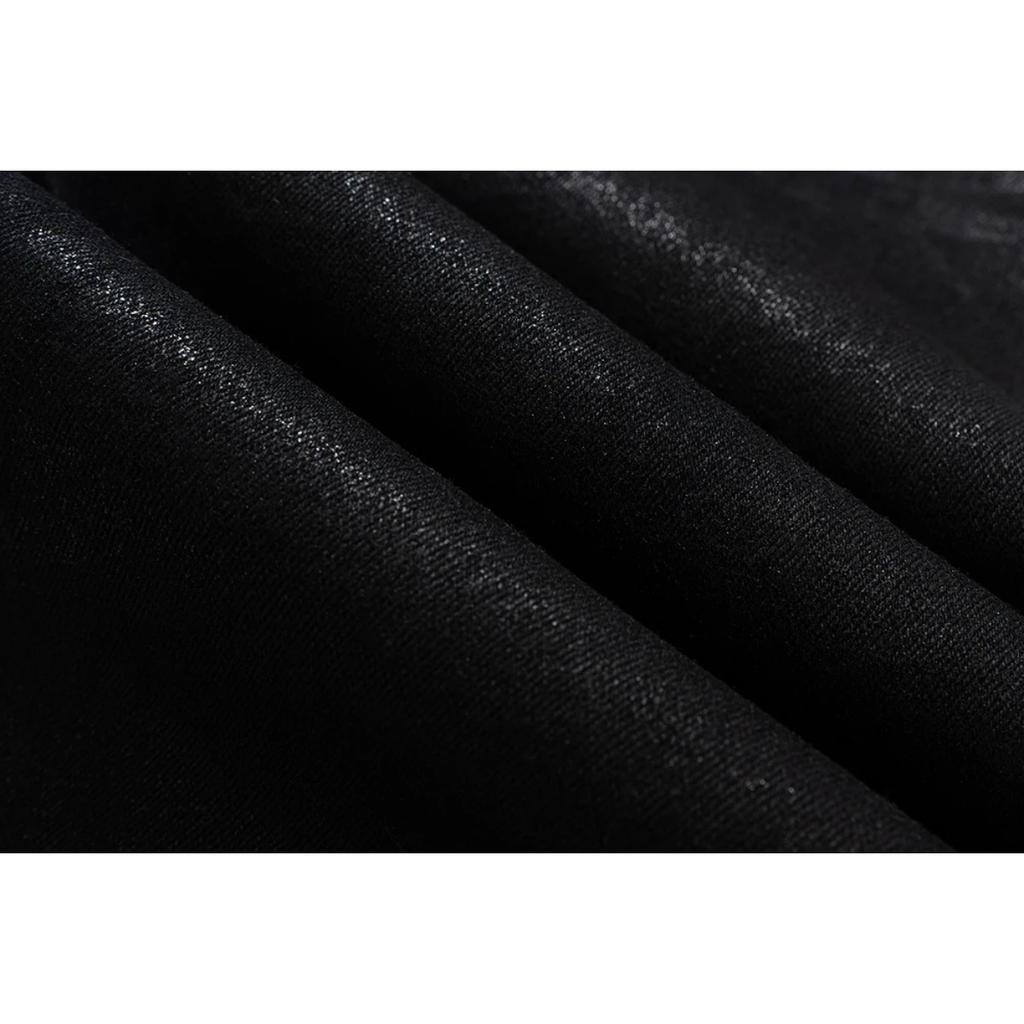 RogueWave Streetwear Schwarz Kleebeschichtete Bootcut für Männer und Frauen Gerade Baggy Lässige Schlaghose Übergröße Locker Denimhose