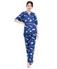 SAZAC Cinnamoroll and Milk Shirt Powder Stretch Short Sleeve and Long Pants Loungewear Pajamas, Fabric, Women's Set, (Navy/M/SAN1951)