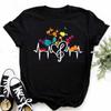 Harajuku Lustige Musiknote Kunst Aufdruck T-Shirt Mode Sommer Damen Musik Oberteile Kurze Ärmel Schwarzes T-Shirt Damen Freizeit Oberteil