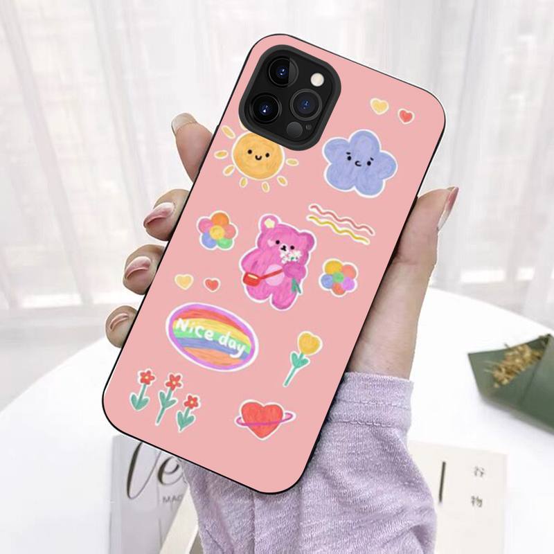 INS Korea Cute Cartoon Happy Bear Phone Case for iPhone 11 12 13 Mini Pro Max 8 7 6 6S Plus X 5 SE 2020 XR XS Funda Case