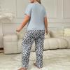 spring summer plus size 5XL Women Leopard Print Pajamas Set Two piece Sleepwear Loungewear short sleeve top and pants Pajama Women Pijama Homewear