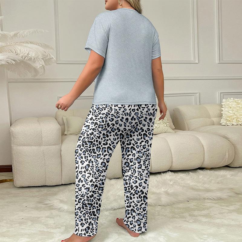 spring summer plus size 5XL Women Leopard Print Pajamas Set Two piece Sleepwear Loungewear short sleeve top and pants Pajama Women Pijama Homewear