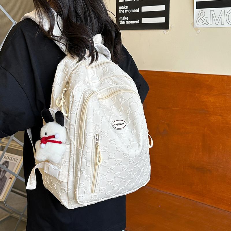 Schoolbag New Middle School Student Schoolbag Women's Korean Version Campus Solid Color Three-dimensional Diamond Fashion Primary