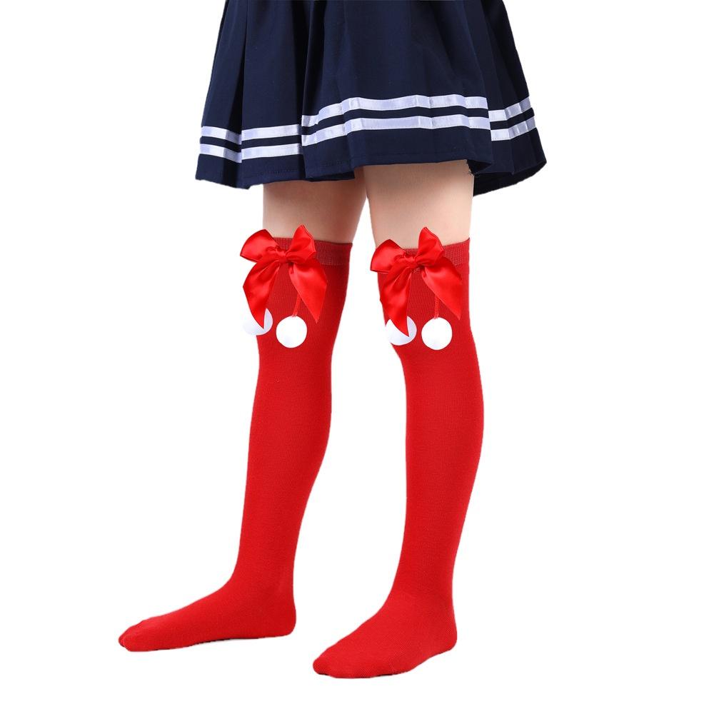 Cute Butterfly Bow Christmas Socks For Girls Long Tube Polyester Fabric