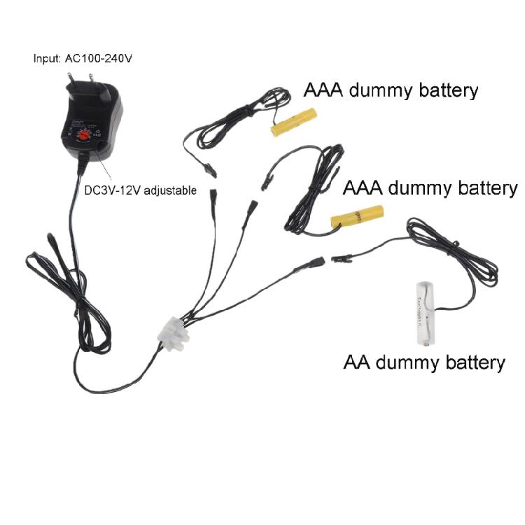 3in1 3V to 12V Adjustable Voltage 2AAA+AA Dummy Battery for Thermometer Hygrometer Telephones Radio Camera Game