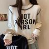 Früher Herbst neuer Retro lockerer Strickpullover mit Buchstabenprint für Damen Rundhals Nische vielseitig langärmliger Pullover