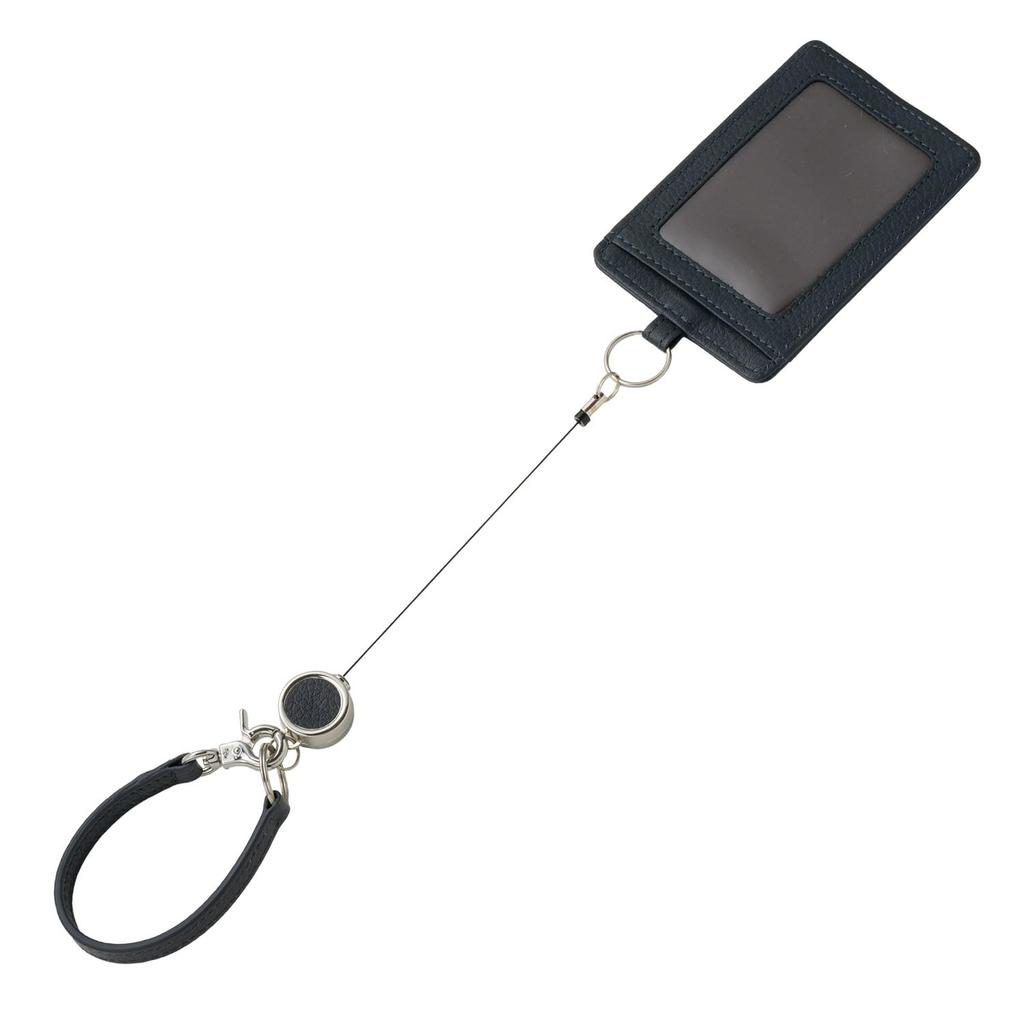 Milagro Shrink Leather Pass Case with Reel, Vertical Style (Pass Case, IC Card Case, ID Case, Vertical Pass Holder, Popular, Stylish Leather, Gift,