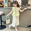 Hellokitty Girls Summer Suit 2025 New Lace-Edged Short-Sleeved Draped Pants Kidsren's Summer Two-Piece Set