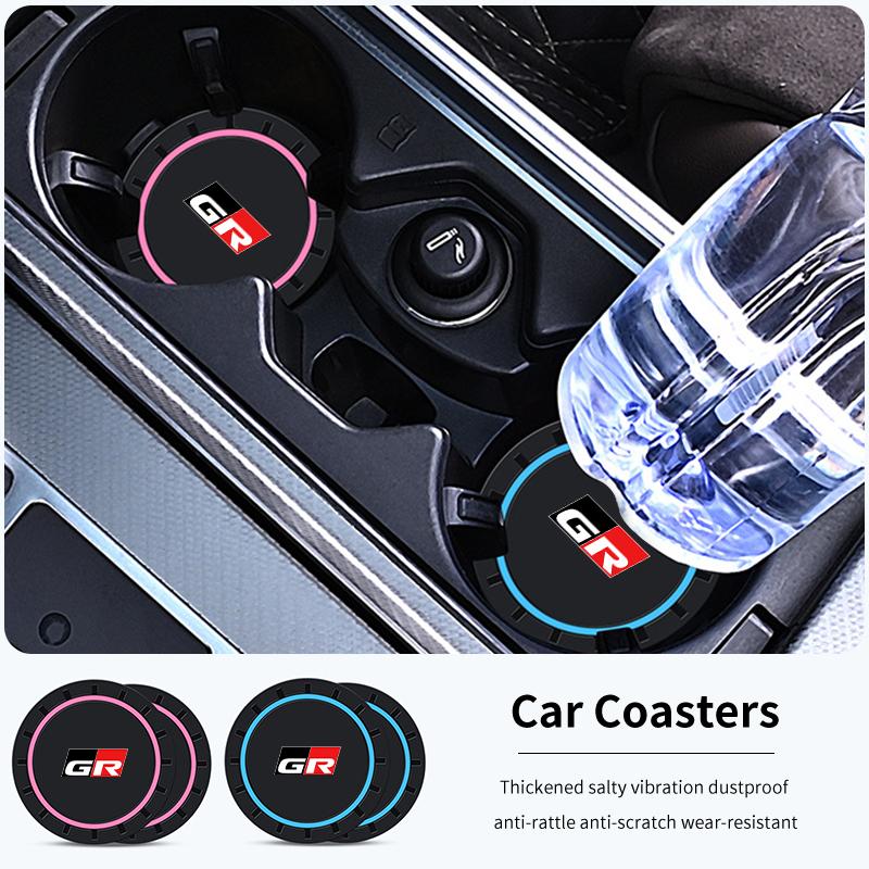 2PCS Car Coaster Water Cup Slot Decoration For Toyota GR Gazoo Racing RAV4 Corolla Camry C-HR Anti Slip Mats Accessories