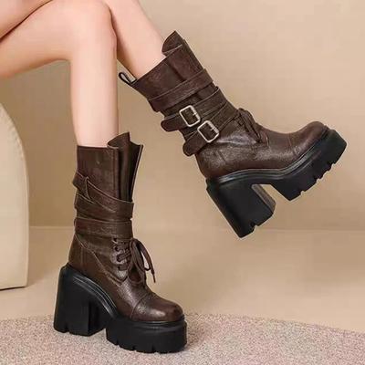 High Heels Ankle Women's Boots Fashion Chunky Buckle Shoes  Designer Chelsea Boots New Walking Goth Trend Dress Ladies Boots
