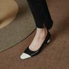 Mixed Color Office Lady Shoes Woman Pumps 2024 New Spring Summer Genuine Leather Square Toe Mature Concise Working Shoes Basic