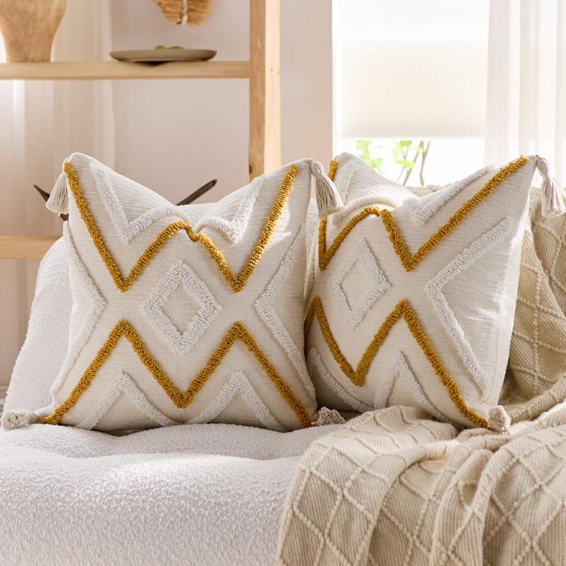 Weiche Chenille-Tufting-Kissenbezüge Boho Bauernhaus Kissenhülle mit Quasten für Haus Wohnzimmer Bett Sofa Dekor