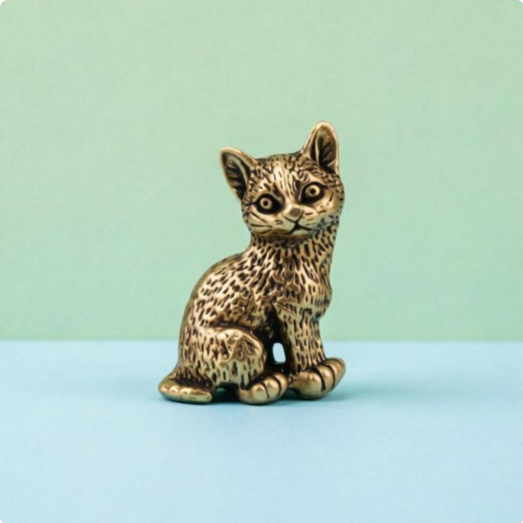 Brass Cat Figurine Handcrafted Miniature Statue Handicraft Tiny Kitten for Collectors,