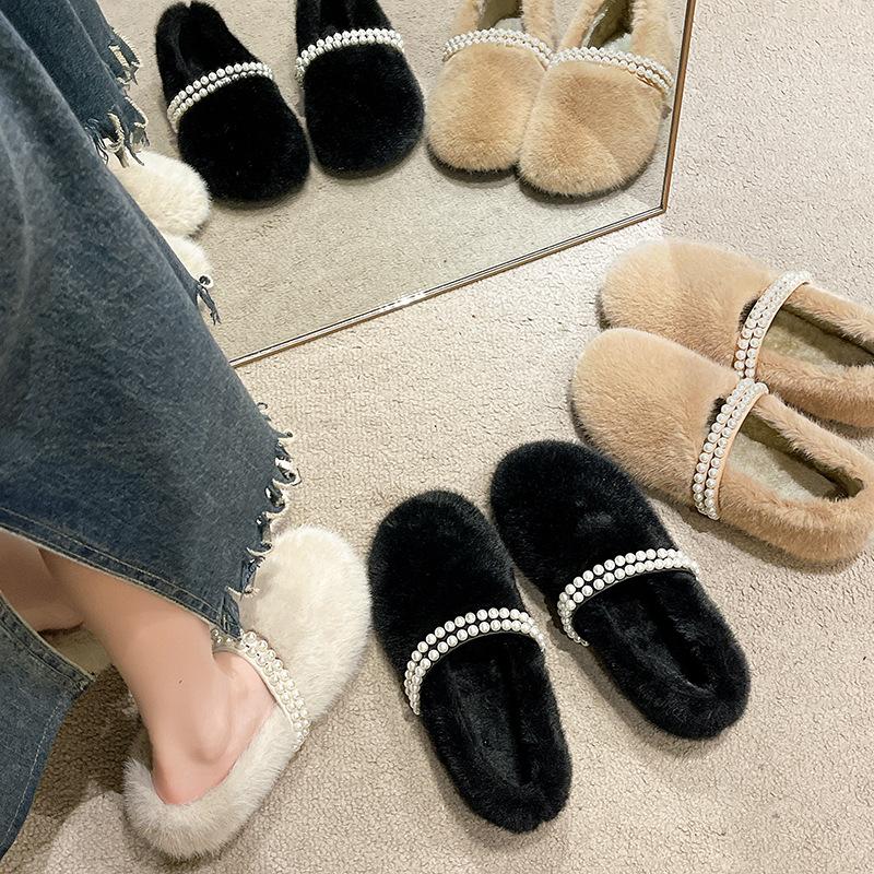 Mao Mao Shoes Women Wear 2025 New Autumn and Winter Cotton Shoes Plush Internet Celebrities Pedal Small Fragrant Plush Bean Shoes