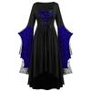Women Gothic Skull Lace Bell Sleeve High Low Dress Halloween Cosplay Square Neck Lace Up Vintage Witch Party Long Dress