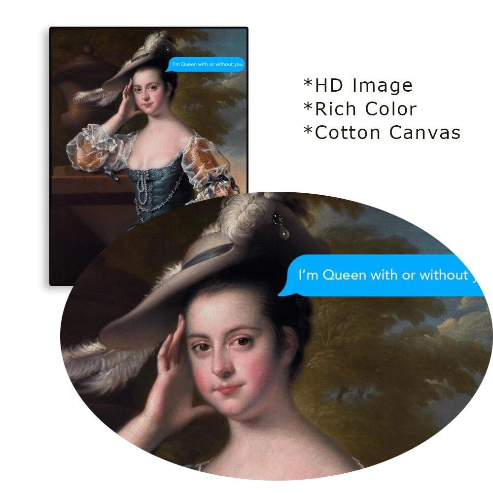 Vintage Art Poster Funny Style I’m Queen with or Without You Prints  Funny Quotes Letter Art Canvas Painting Home Room Decor