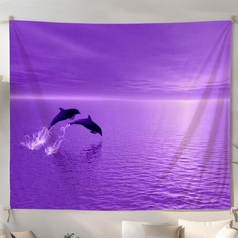 Purple Dolphins, Ocean Coast, Marine Animals tapestry 75x100 чёрный
