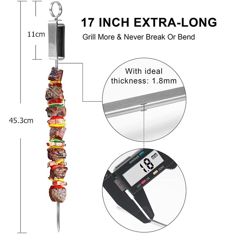 6Pcs Kabob Skewers for Grilling Stainless Steel Flat BBQ Skewers with Quick Release Metal Sliding Handle YY085