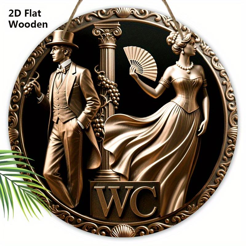 Retro Wooden WC Sign - Charming Figurine Ornaments for Toilet Door, Wall, Room Decor