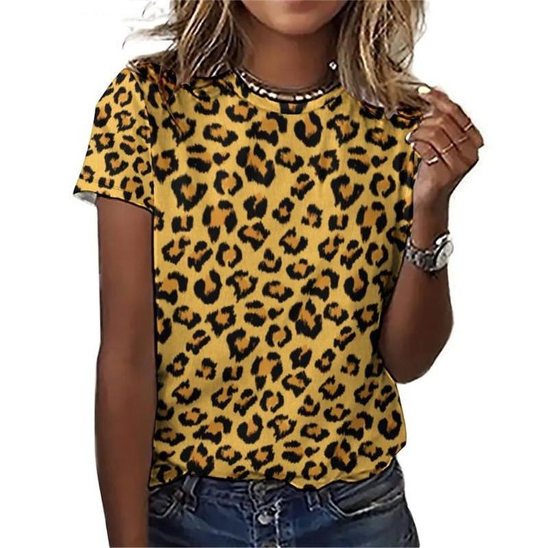 Leopard Rose Floral Pattern 3D Print T-Shirts Women's Street Casual Short Sleeve T Shirt Harajuku Tees Y2k Tops Female Clothing