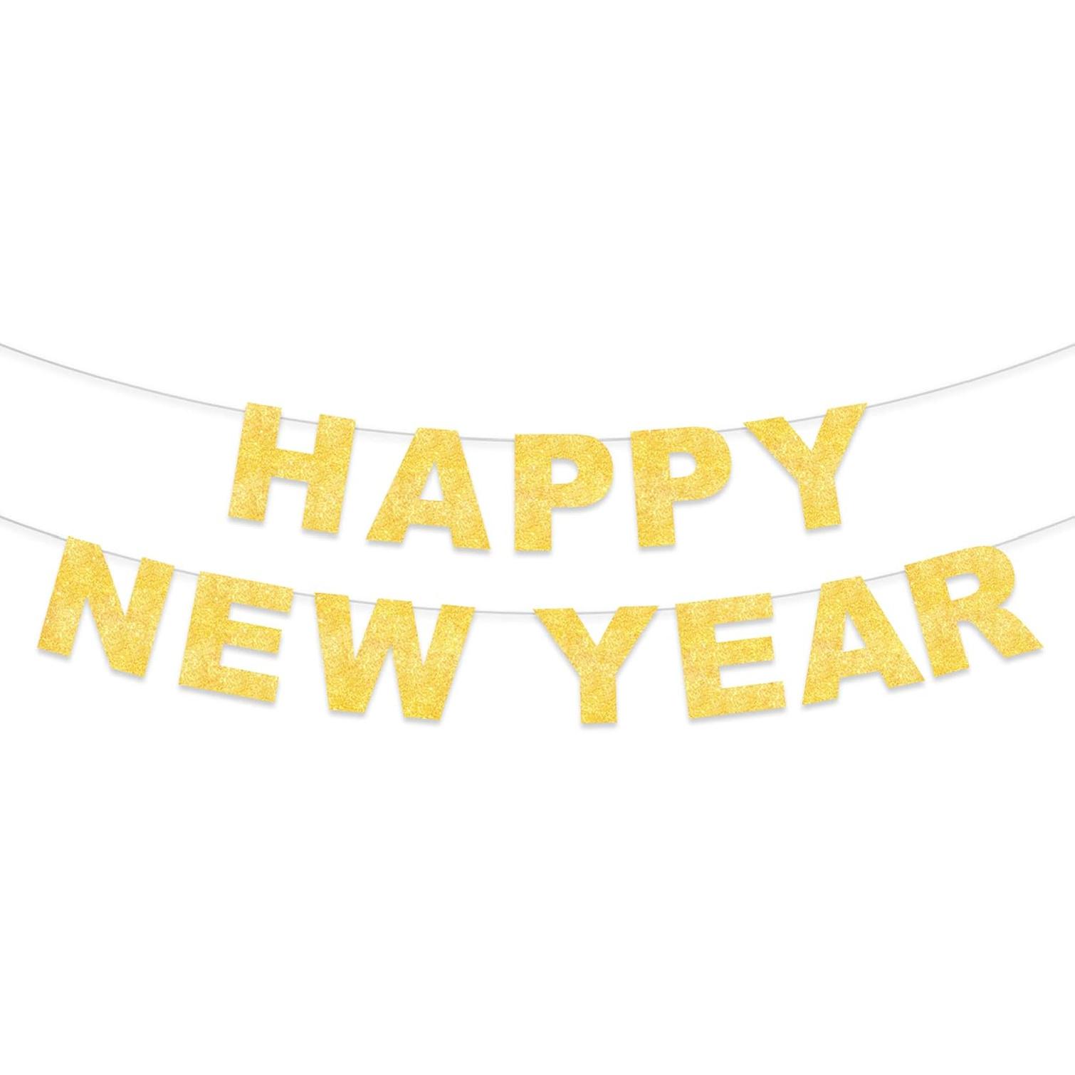LINGPAR Highly Recommended Happy New Year Banner - Cheers to 2026 New Year Silver Glitter Decorations Sign Silver