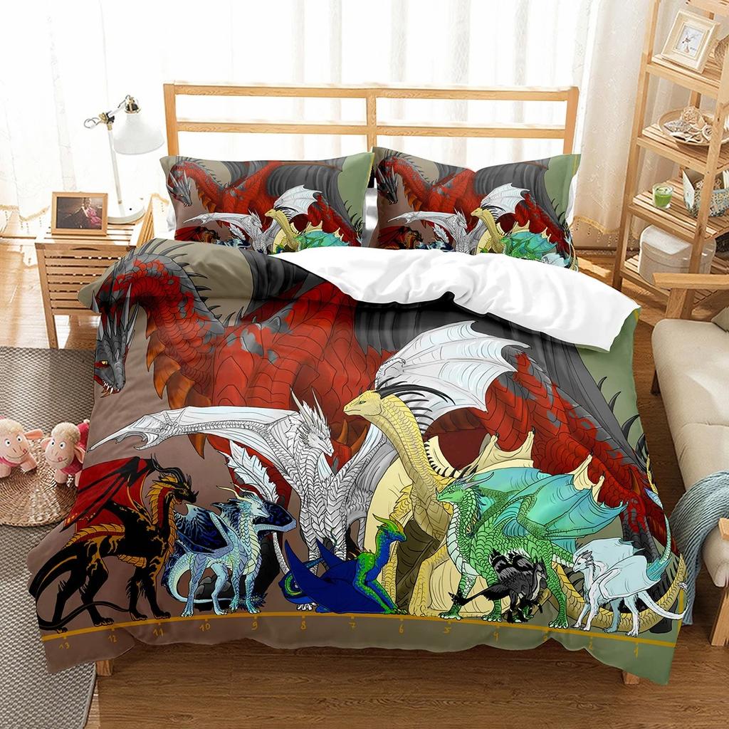 Copripiumino Re Regina Drago Cartone Animato Set Biancheria da Letto Animali Bambini Ragazzi Copripiumino Creatura Magica Carina Copripiumino Poliestere