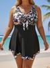 Women's Plus Size Floral Tankini Swim Skirt Set - White/Purple