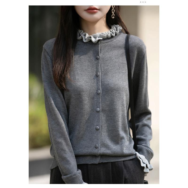 Vintage Ruffled Knit Cardigan Casual Autumn Winter Outerwear