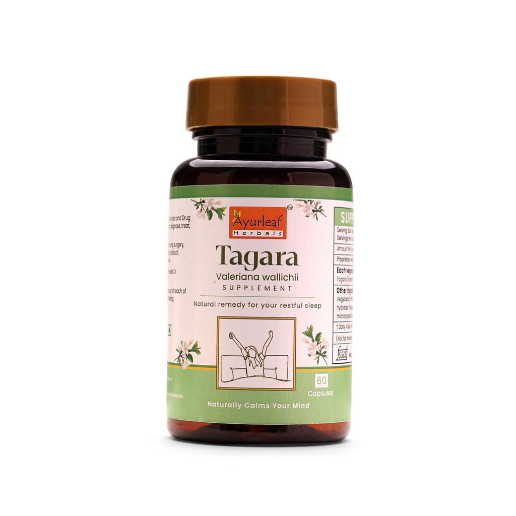Ayurleaf Herbals Tagara Capsule | For Better Sleep Wellness | 100% Natural Herbal supplement (60 Capsules)