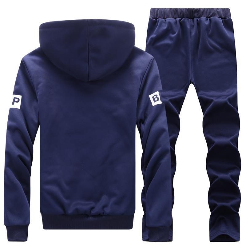 Men's Fleece-Lined Sporty Casual Two-Piece Suit for Autumn/Winter 2025