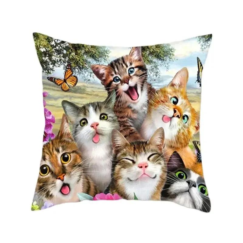 Cushion Cover Cute Cat Pattern Square Pillowcase Zipper Birthday Gift Sofa Home Hotel Decoration 45*45cm