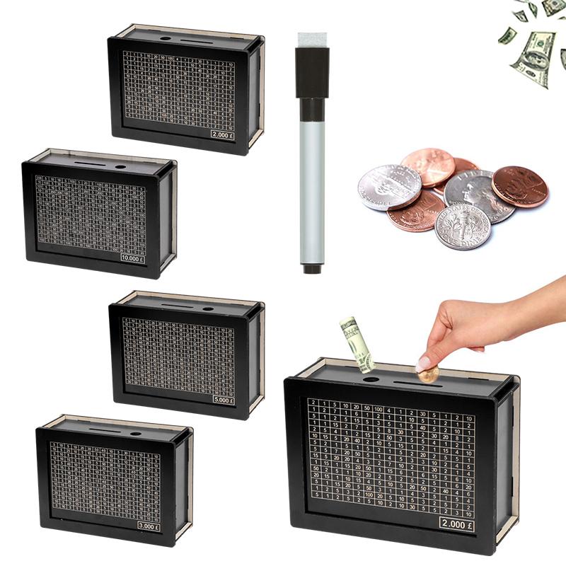 Svart gjenbrukbar sparegris med penger Målteller sparegris Gjør-det-selv-sparekassehåndverk Hjem for hjelper vanen med å spare