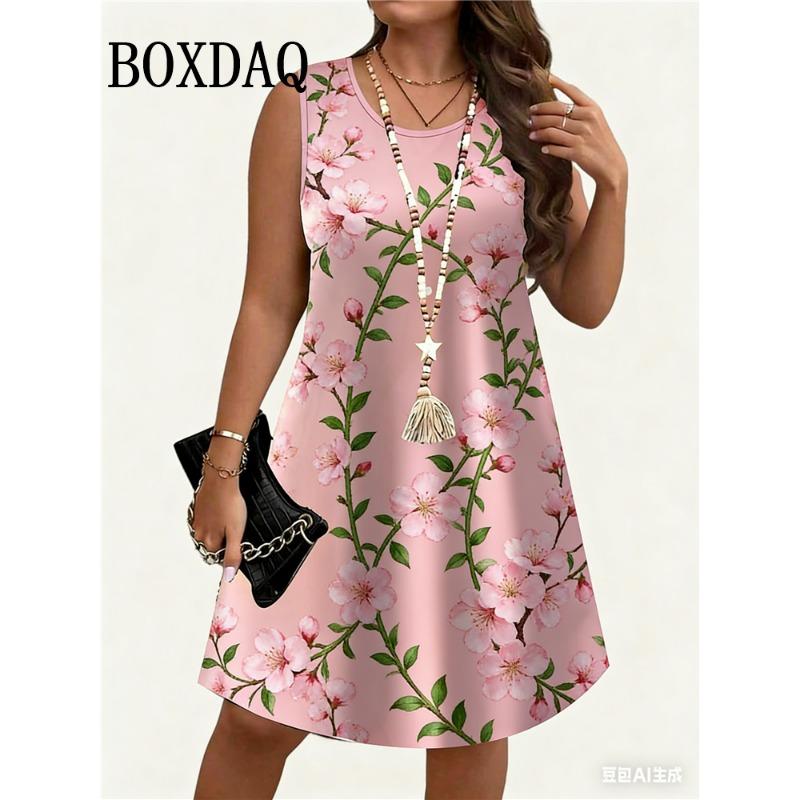 Women Dresses Plus Size Women's Sundress Polka Dot 3D Printing Tank Dress Summer Casual Sleeveless O Neck Loose Dresses