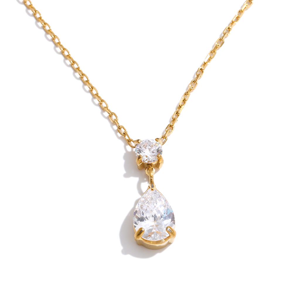 Yhpup Stainless Steel Cubic Zirconia Water Drop Pendant Necklace High-Grade Shiny Premium Collar Jewelry
