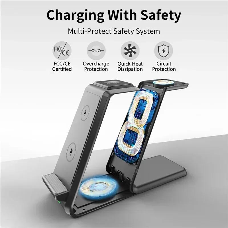3 IN 1 Wireless Charger Stand For iPhone 16/15/14/13/12 Pro Max 15W Fast Charging Station For Apple Watch 9/8/7/6/5 Airpods 3/2