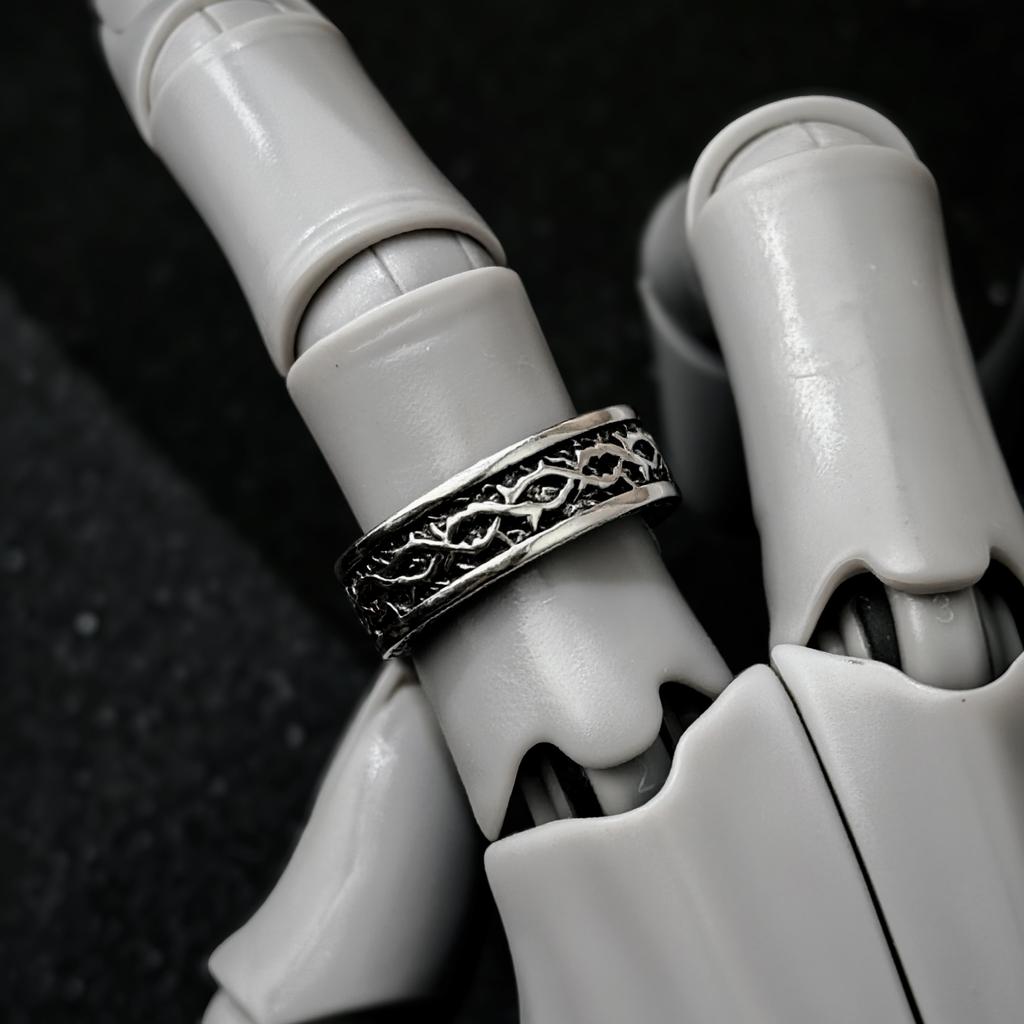 Retro "Thorn Path" Adjustable Open Ring For Men Silver-plated Copper Punk Gothic Edgy Jewelry Unisex Trendy Accessories Gift