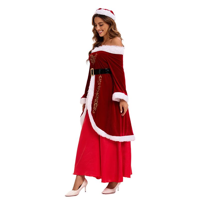 M-6XL Large Size Christmas Costume Santa Claus with Shawl Adult Female Christmas Dress Stage Performance Clothing Full Set
