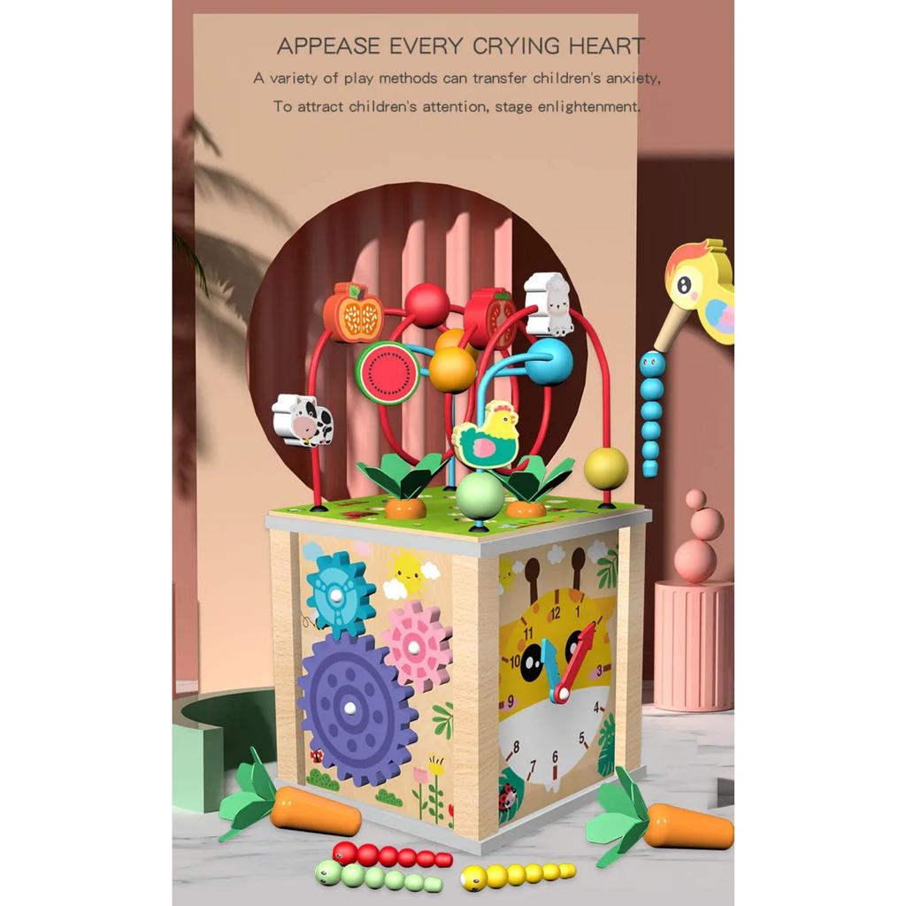 Montessori Wooden Children's Toys Multifunction Beaded Treasure Box Preschool Baby Building Blocks Early Education Kids Toys