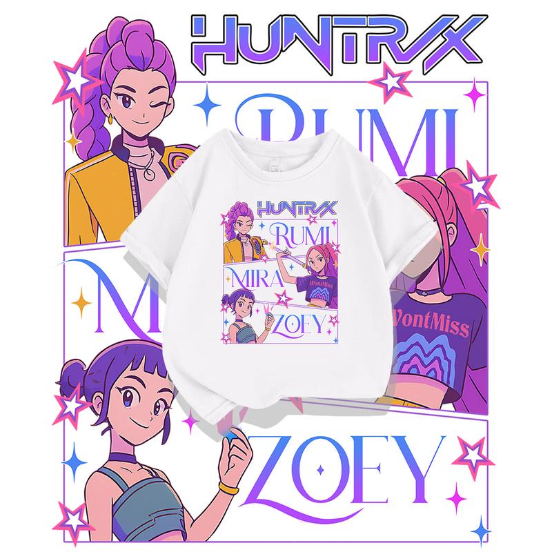 KPop Devil Hunter Print Fashion Casual Top 2025 Movie Round-neck Cartoon Girl and Boy T-shirt Casual Girl Clothing
