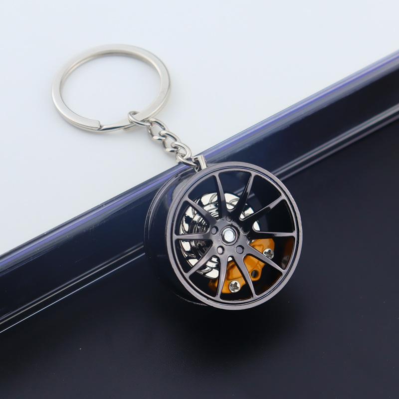 Wheel Hub Car Key Chain Fidget Toy Car Tire Brake Disc Keychain Gadget Keyring Bags Pendant 3D Alloy Model Gift Decor