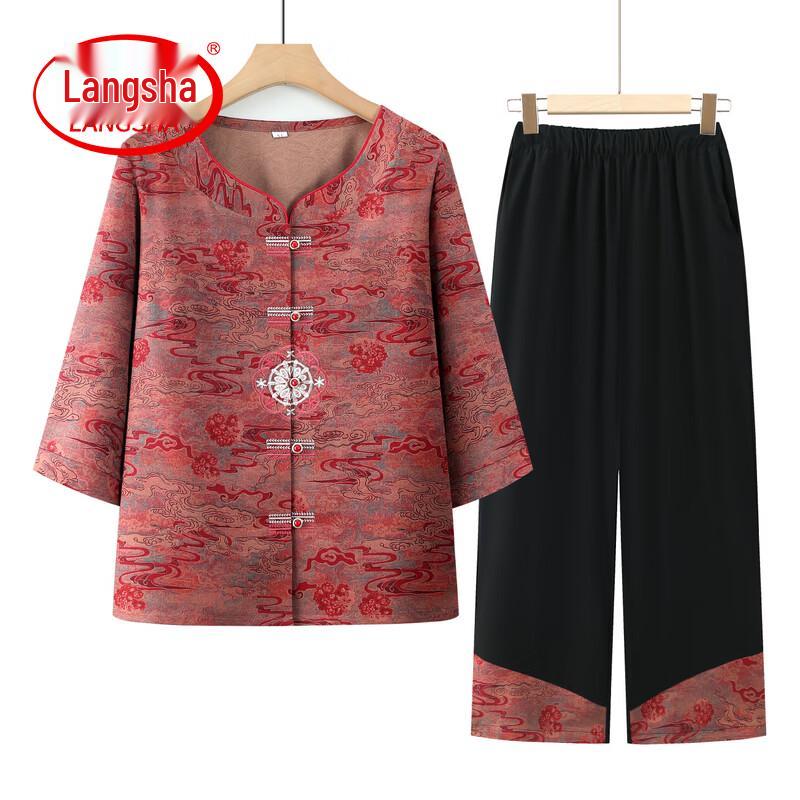 

LangSha Mid-Aged Women s Chinese Style Summer Outfit 3XL
