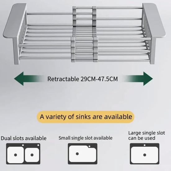 Drain Rack Adjustable Retractable Dish Drying Basket Space Saving Kitchen Sink Organizer
