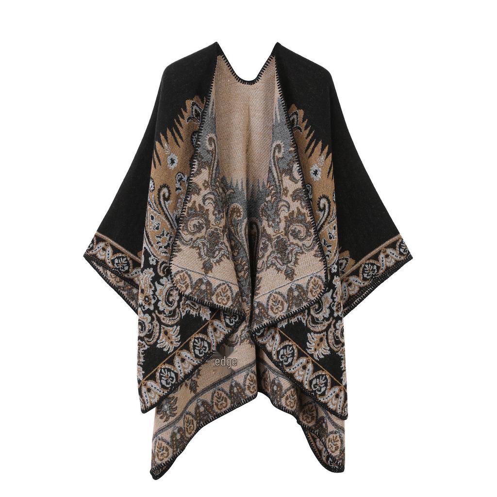 Women's Ethnic Shawl: Northwest Travel Cape, Thick Warm Scarf Cloak