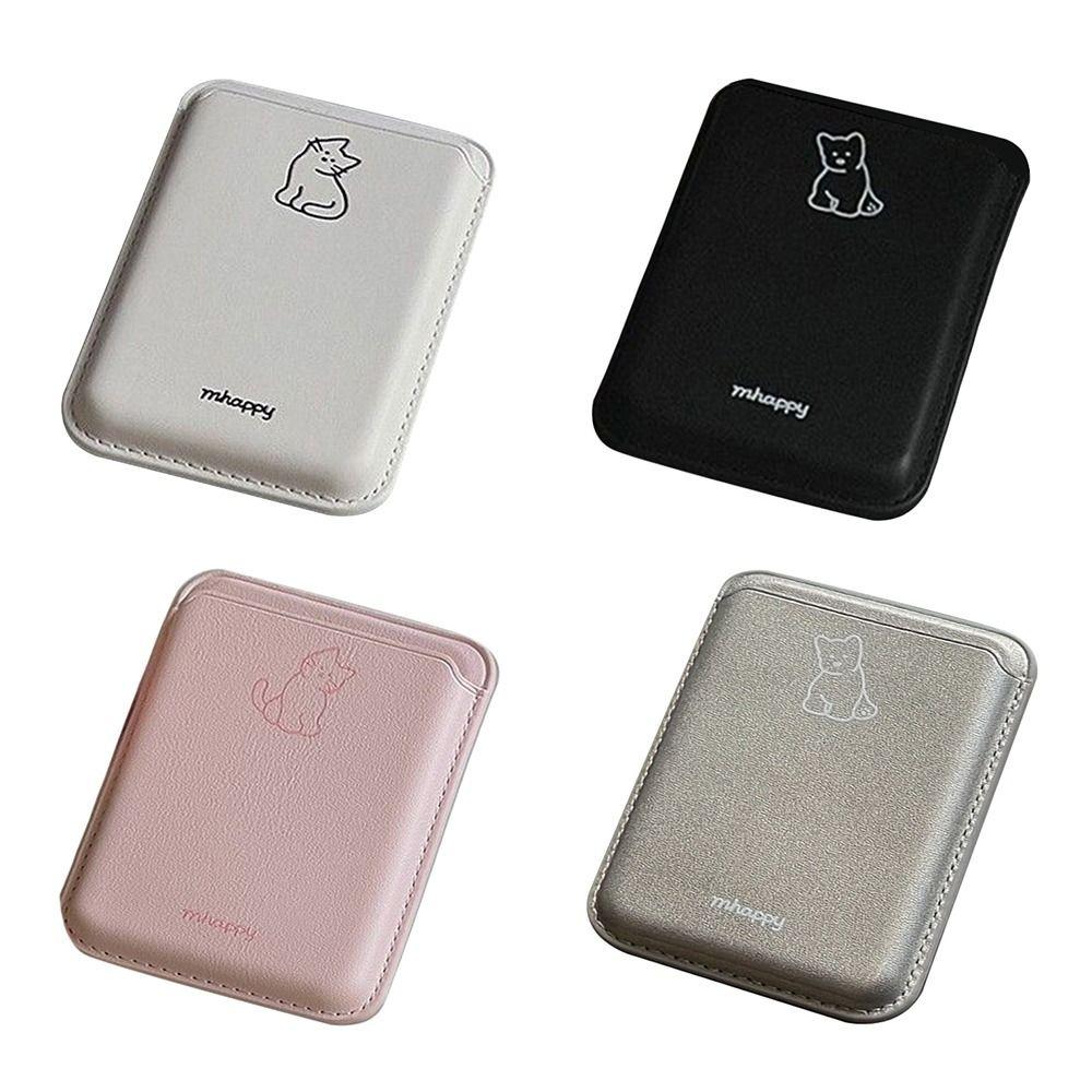 Cute Cat Phone Card Holder Dustproof Pu Leather Card Wallet Cover Anti-Fingerprint Magsafe Card Case For iPhone