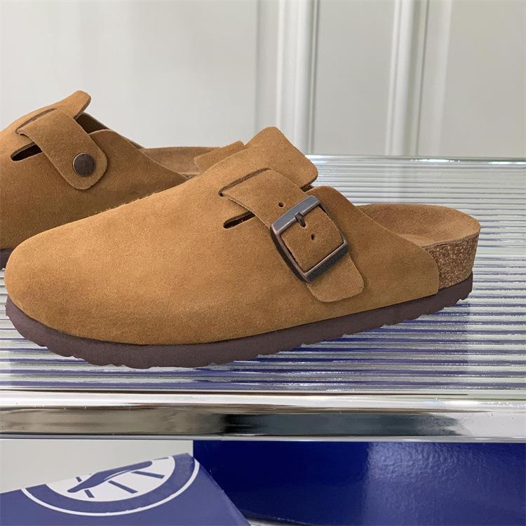 Boken Women's 2025 Autumn Genuine Leather Cork Bottom Suede Closed-Toe Mule Slippers